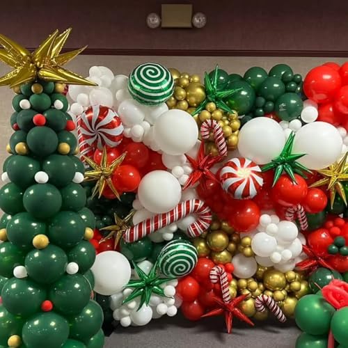 Image of Christmas Balloons, 67pcs 12 Inch Red and Green Balloons, Red Green confetti White and Gold Balloon for Birthday, Christmas Party Decorations