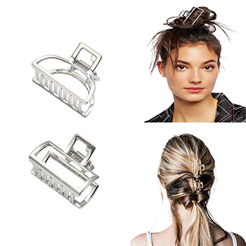 John Novais 2 Pcs Metal Hair Claw Clips Small Fashion Hair Jaw Clips Set for Women and Girls (Silver)