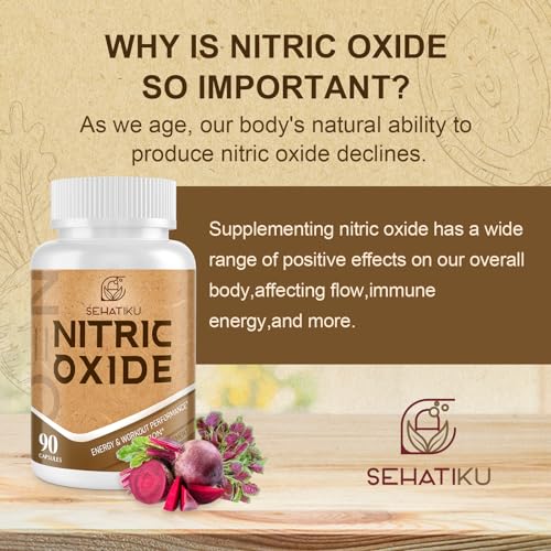 Image of SehatiKu Nitric Oxide Supplement, Nitric Oxide Booster & 6-in-1 Phytonutrient Blend for Heart, Flow, Immune - 90 Capsules (1 Bottle)