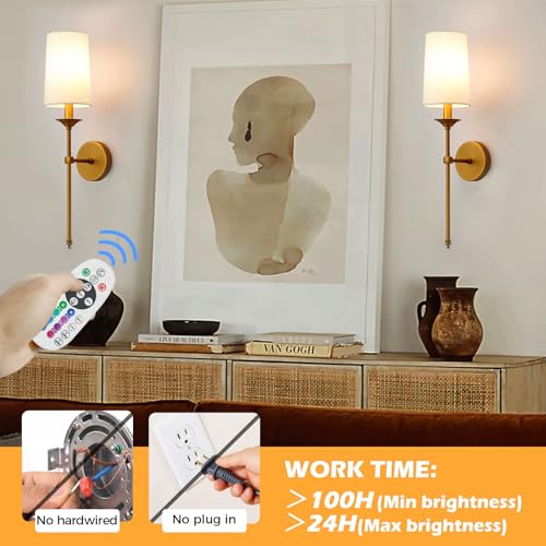 Image of PASSICA DECOR Battery Operated Wall Sconce Set of 2 - Rechargeable Cordless Lights with Remote, Dimmable RGB Timer Wireless Sconces for Bedroom, Living Room, Hallway
