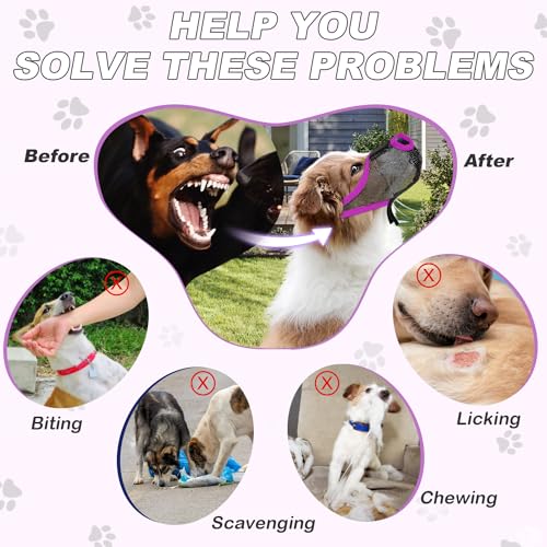 Image of Dog Muzzle, Soft Air Mesh Muzzles for Small Sized Dogs, Breathable Dog Mussels for Scavenging Biting Licking & Barking,Adjustable Mouth Guard with Front Opening, Allows Panting and Drinking (Purple,M)