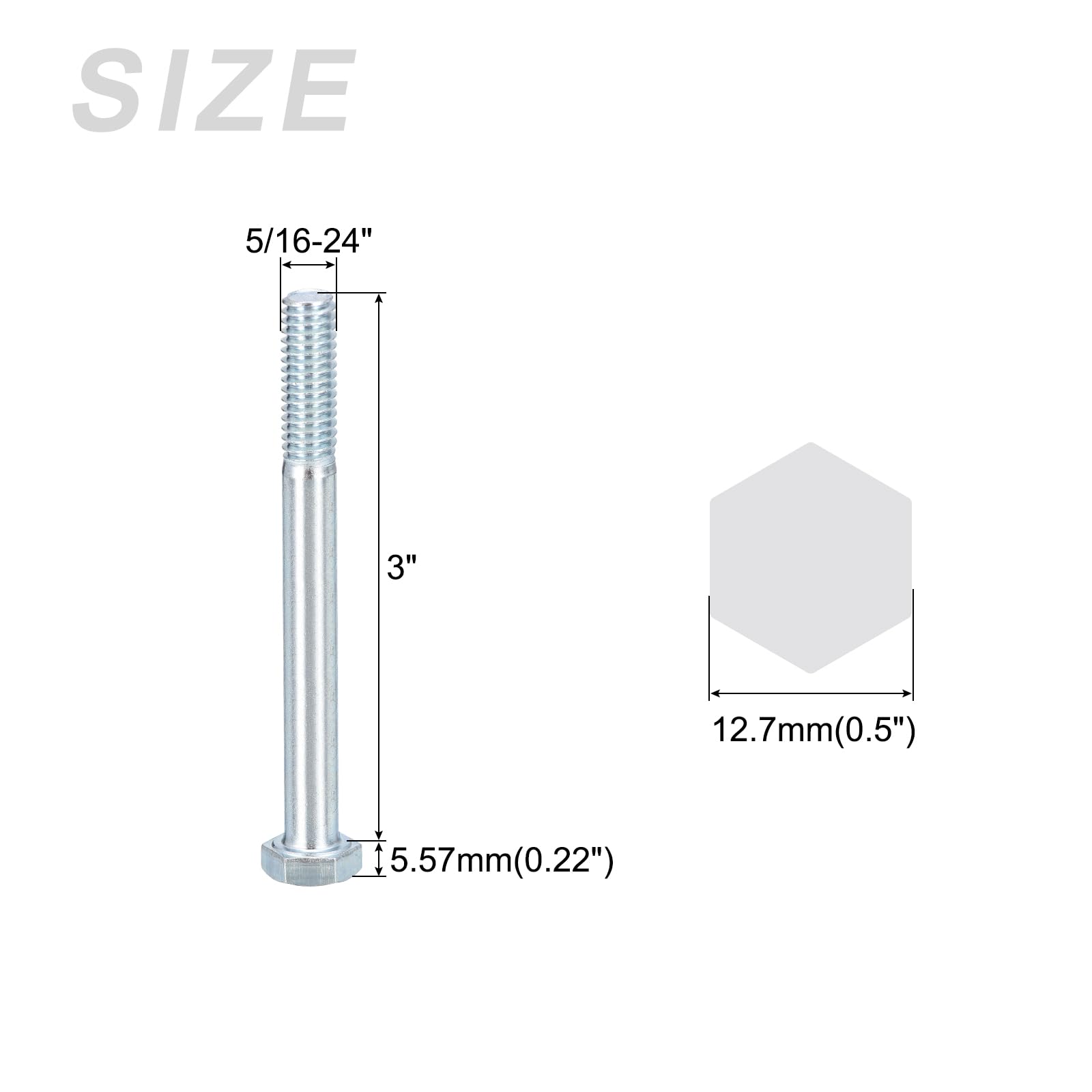 METALLIXITY Hex Bolts (5/16-24x3") 8Pcs, Grade 2 Carbon Steel Zinc Plated Partial Threaded - Image 2