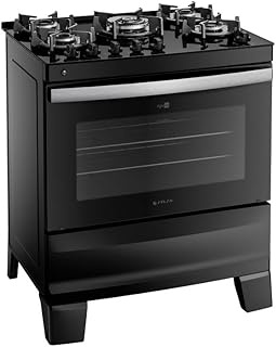 Fogão 5 bocas preto com mesa de vidro atlas agile up bivolt