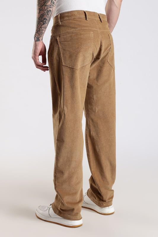 Image of NEVER NEUD Men's Corduroy Trousers | Stylish Straight Fit 4 Pocketed Corduroy Pants for Men | 98% Cotton 2% Elastane | Mid Rise | Comfortable Casual Regular Fit Pants | Button Closure