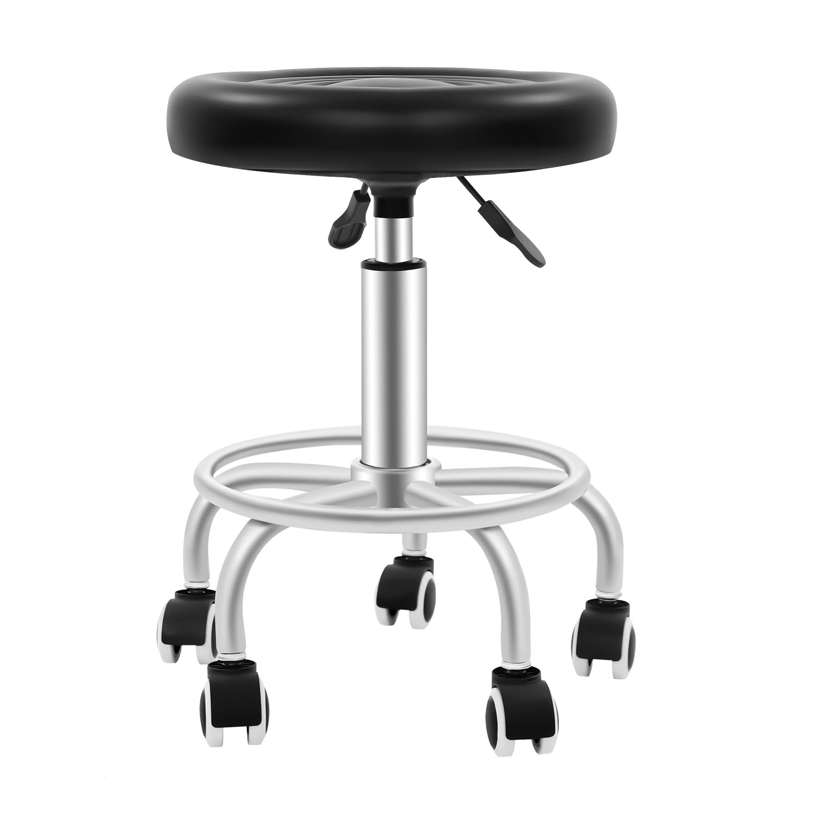 Hocker mit Einer Tragkraft von 150 kg höhenverstellbar mit dickem Schaumstoffpolster 360° drehbar, mit Fußstütze – Drehhocker schwarzer Salonstuhl für Friseursalons Kosmetiksalons Bars Spas