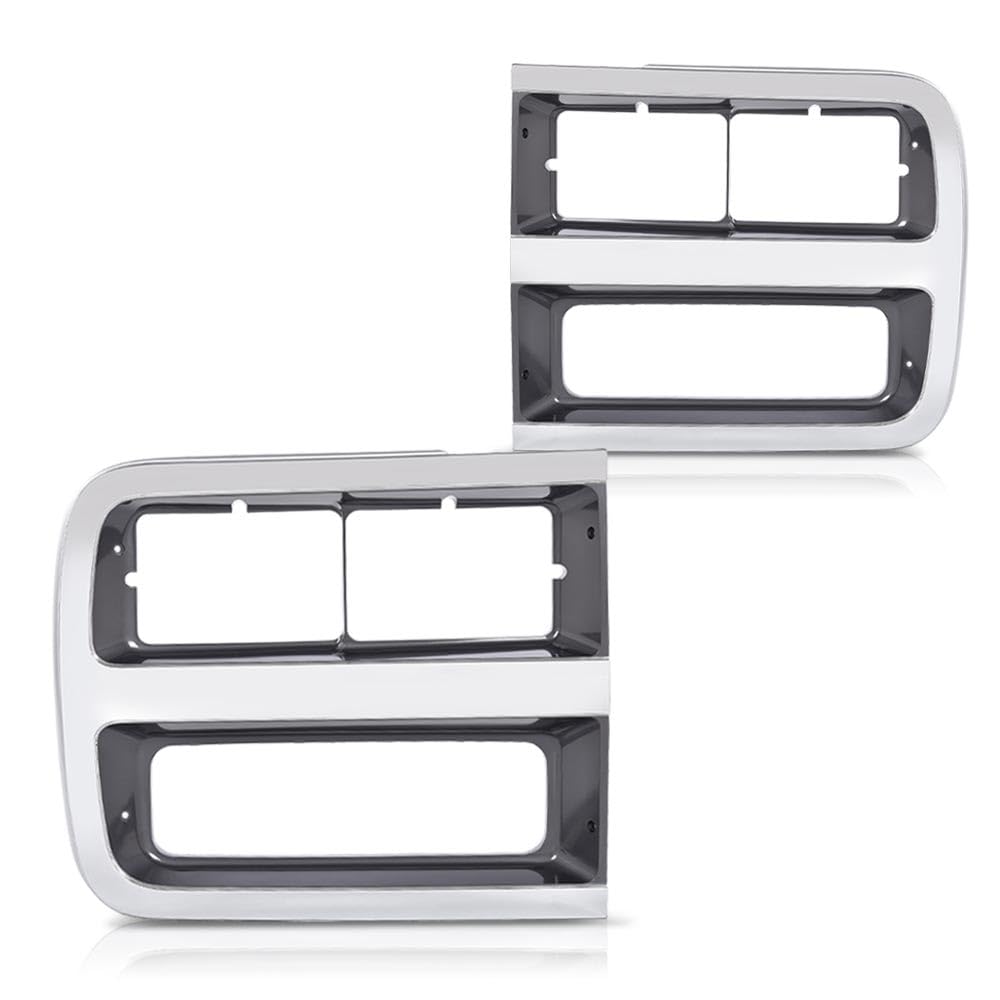 PIT66 Chrome Headlight Bezel Trim Surround Pair Compatible with Chevy G10/G20 1992-1995, G30 1992-1996, P30 Base 1992-1996 15685966 15685965 GM2513187