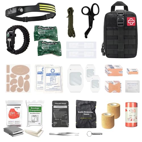 IFAK Trauma First Aid Kit Hemostatic Gauze to Control Severe Bleeding 6 Israel Compression Bandages Emergency Wound Closures Adhesive Bandages Deep Green (Black)