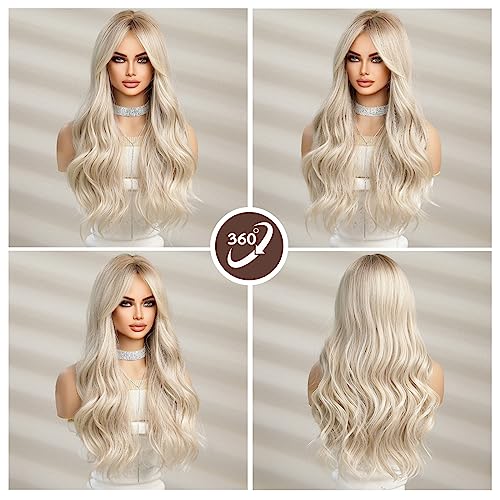 HAIRCUBE Long White Blonde Wigs for Women Synthetic Hair Wig with Fringe, Ash Blonde, average size - Image 2