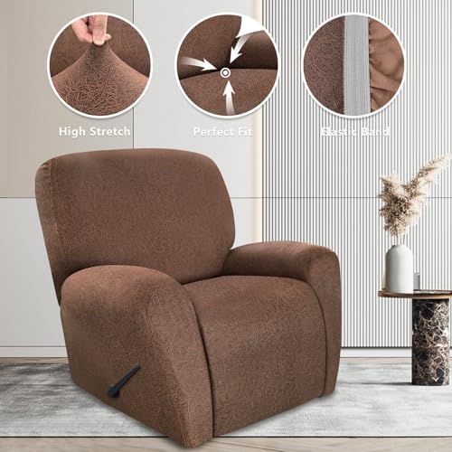Image of ANARACHON Recliner Chair Covers Leather Look, 4 Pieces Recliner Covers Non Slip, Soft Slipcovers for Large Recliners, Furniture Protector Washable for Pets (1 Seater, 05 Brown)