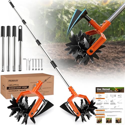 Pankay Rotary Hand Tiller for Gardening, Garden Cultivator Tool with Tilling Blade, 63’’...