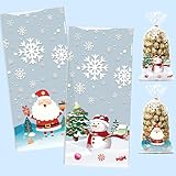 Ovanda 50 Stück Schneeflocke Weihnachten Plätzchentüten, Weihnachten Süßigkeiten Tüten, Klarsichttüten, Weiße Schneeflocke Weihnachtens Geschenk Tasche,Geschenktüten Weihnachtens,Transparent Kekstüten