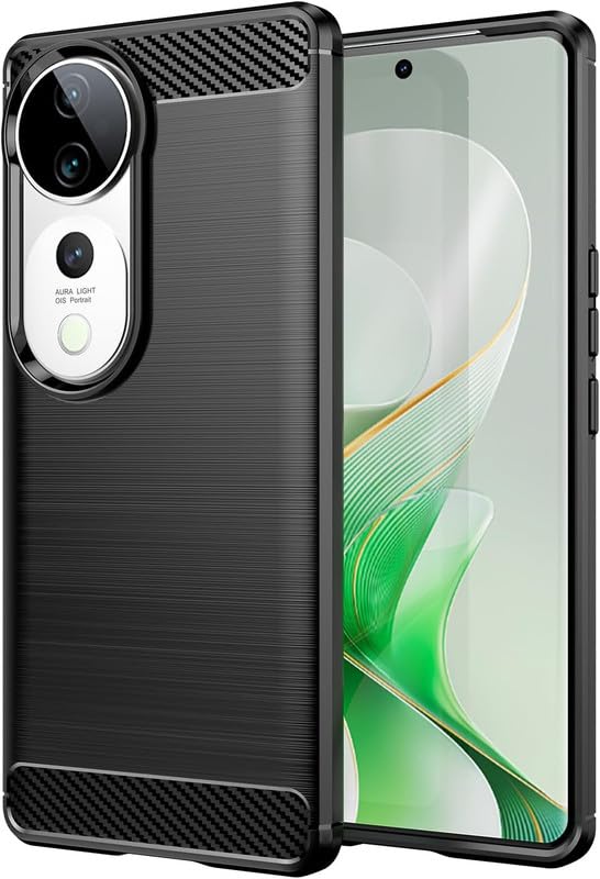Image of NPRC Hybrid Ultra Slim Protective Case TPU Non-Slip Carbon Fiber Texture Shockproof Case Cover for Vivo V40 Pro - Black