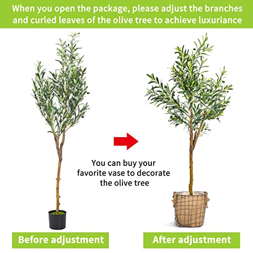 Aphighjoy Artificial Tree Olive Tree Fake Plants Home Decor Silk Tree With Planter Large Faux Olive Branches And Fruits For Home Decor Modern Balcony Corner Office Living Room Decor (5 Ft-1 Pack) #TOP2