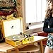Vintage Record Player with Bluetooth 3-Speed Portable Suitcase Vinyl Record Player with Speakers, USB/SD Card Recording, RCA, AUX-in, Headphone Jack, Retro Turntable Yellow