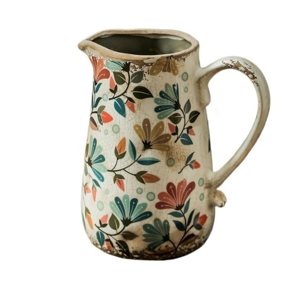 B3f7m4r9j2 Green Vase Vintage Rustic Ceramic Pitcher Vase Decor Hydroponic Fresh Flowers Dried Artificial(,Small)