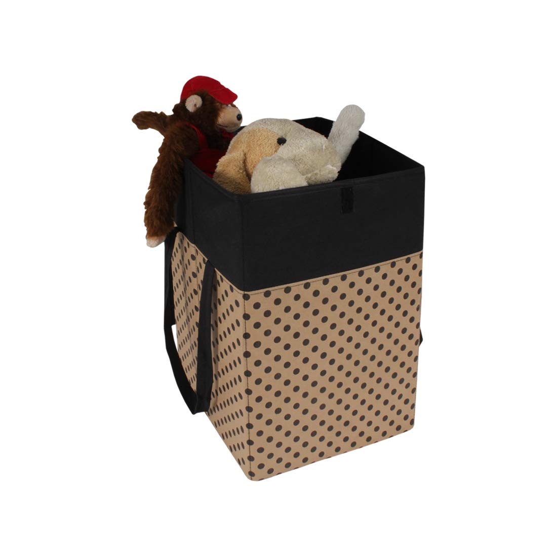 PrettyKrafts 35 L Non Woven Dots Printed Rectangular Foldable Large Laundry Bag/Basket With Lid & Handles, Freestanding Clothes Storage Organizer for Bedroom (30x30x40cm, Beige, Set of 1)