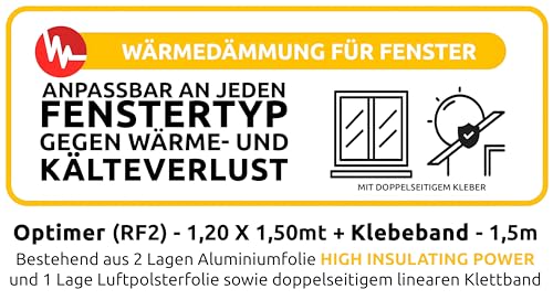 Optimer Home - Thermo-Fensterdämmung schützt vor Kälte und Hitze - 1.5x1.2m - Selbstklebende Wärmeisolierung mit Klettverschluss
