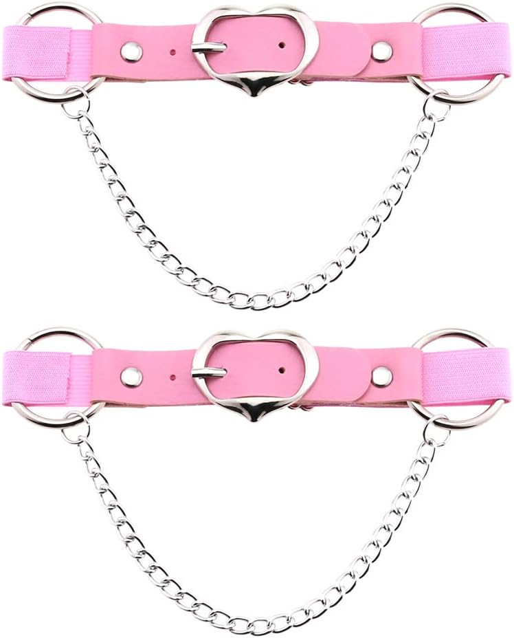 Women Heart Punk Rock Thigh Garter Leather Leg Garter with Chains 2PCs