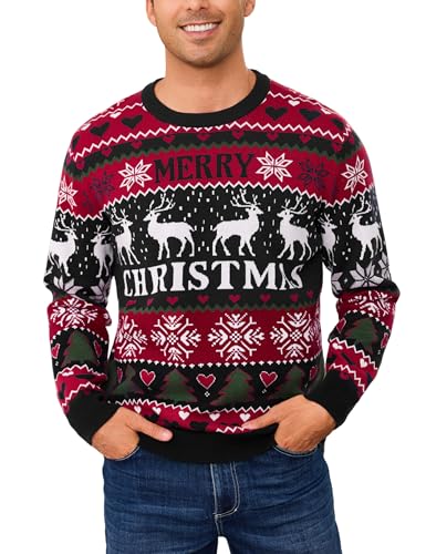 Crewhpo Weihnachtspullover Herren Langarm Weihnachtspulli mit...