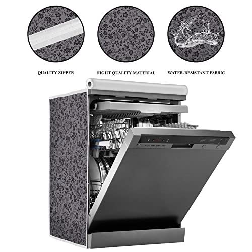 Image of Classic Dishwasher Cover Suitable for LG of 12, 13, 14 and 15 Place Setting (63cmsX63cmsX81cms, Black & Grey)