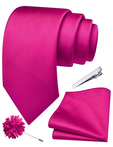 Image of Branduce 3.15 inch(8cm) Solid Formal Tie and Pocket Square Plain Necktie Lapel Pin and Tie Clip Set for Men