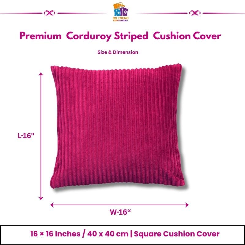 Image of RD TREND Cushion Cover Set of 5, Decorative Sofa Living Room Home Square Cushion Covers 16 Inch x 16 Inch, Aesthetic Corduroy Striped Double Sided (Magenta,Pack of 5)