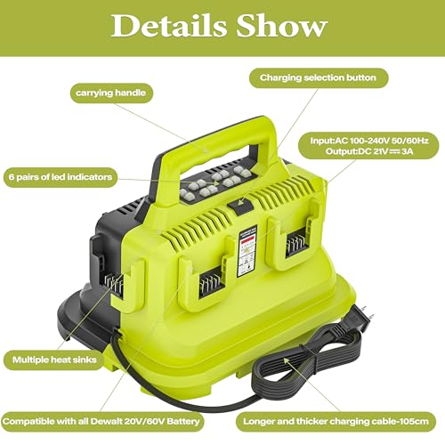 Image of 6-Ports Rapid Battery Charger Station for Dewalt 20V /60V Battery