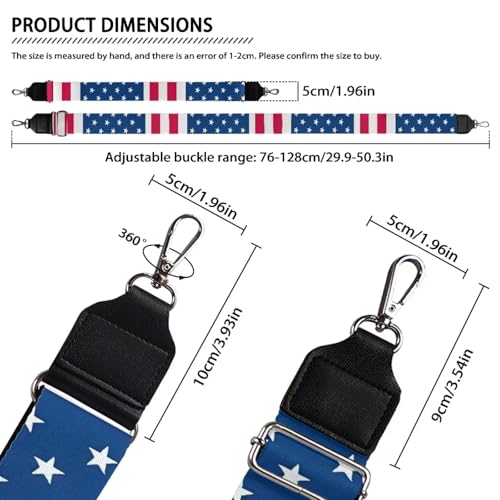 Image of GLENLCWE American Flag Print Wide Shoulder Strap Adjustable Replacement Belt Guitar Style Crossbody Bag USA Flag Handbag Strap Canvas Straps