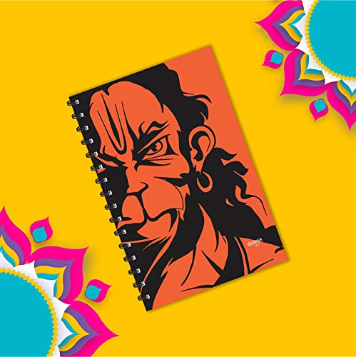 Image of ESCAPER Orange Half Face Hanuman Diary (A5 Size - 8.5 x 5.5 Inches - 160 Pages - Ruled), Spiral Notebook, Notepad for Writing Notes