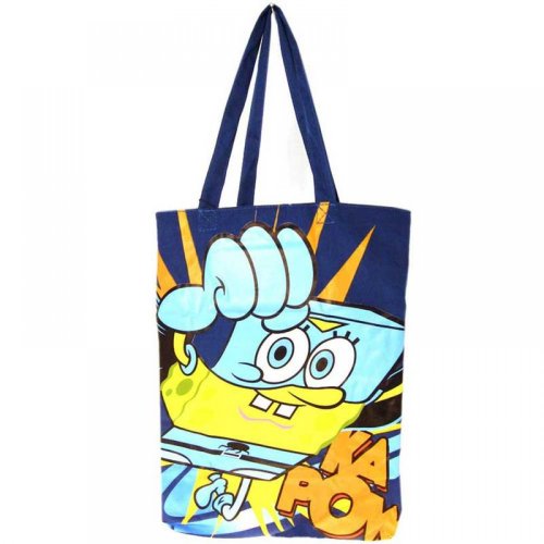 Pritties Accessories - Bolsa de algodón con asas, tipo Tote, diseño de Bob Esponja u0093Super Spongeu0094, bolsa de la compra, bolsa para el verano, producto con licencia oficial del Reino Unido