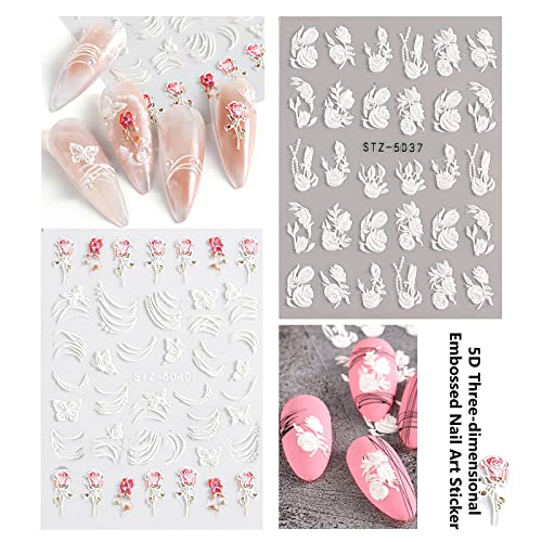 Sagebio Self Adhesive 5D Effect Nail Art Sticker 6 Sheets Nail Decals Accessories #TOP3