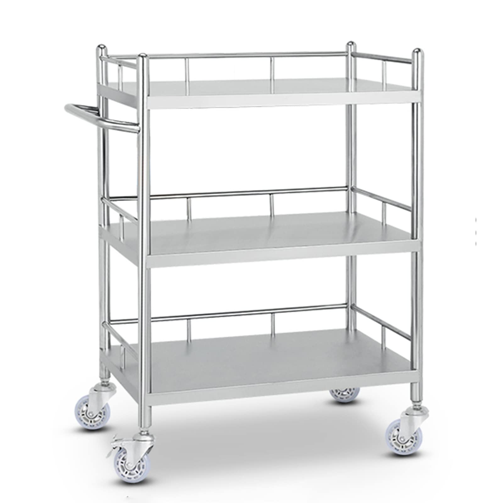 Carro de servicio de laboratorio de acero inoxidable de 2 niveles con ruedas omnidireccionales silenciosas, 60 x 40 cm, ideal para laboratorios y profesionales