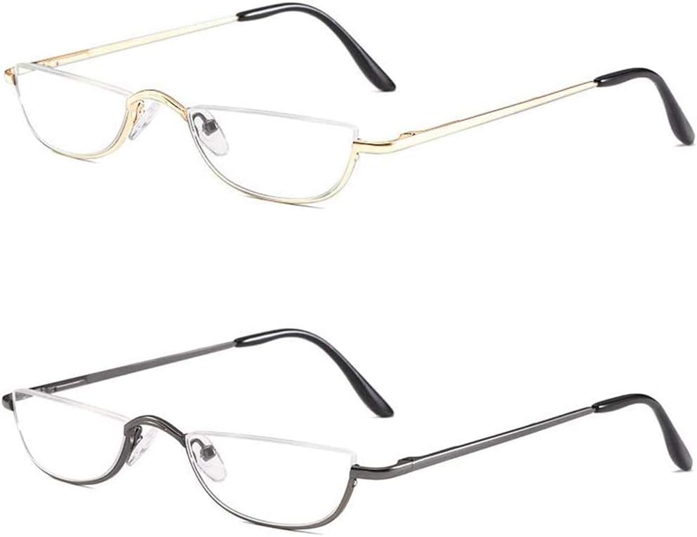 KoKoBin Half Frame Reading Glasses Spring Hinges for Men Women Slim Half Moon Lens Readers Metal Semi Rimless eyewear