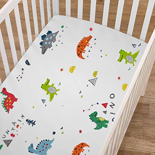 Ynaize Dinosaur Fitted Crib Sheets, Breathable And Ultra-Soft 100% Natural Cotton Toddler Bed Sheets For Standard Crib And Toddler Mattresses, Nursery Bedding Sheet For Boys And Girls, 28 In X 52 In #TOP2