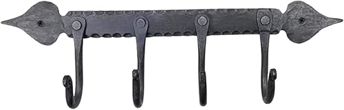 Living Ideas - Ganchos de metal forjado a mano, 4 ganchos de hierro forjado para colgar en la pared, gancho de pared de metal herrero, gancho de