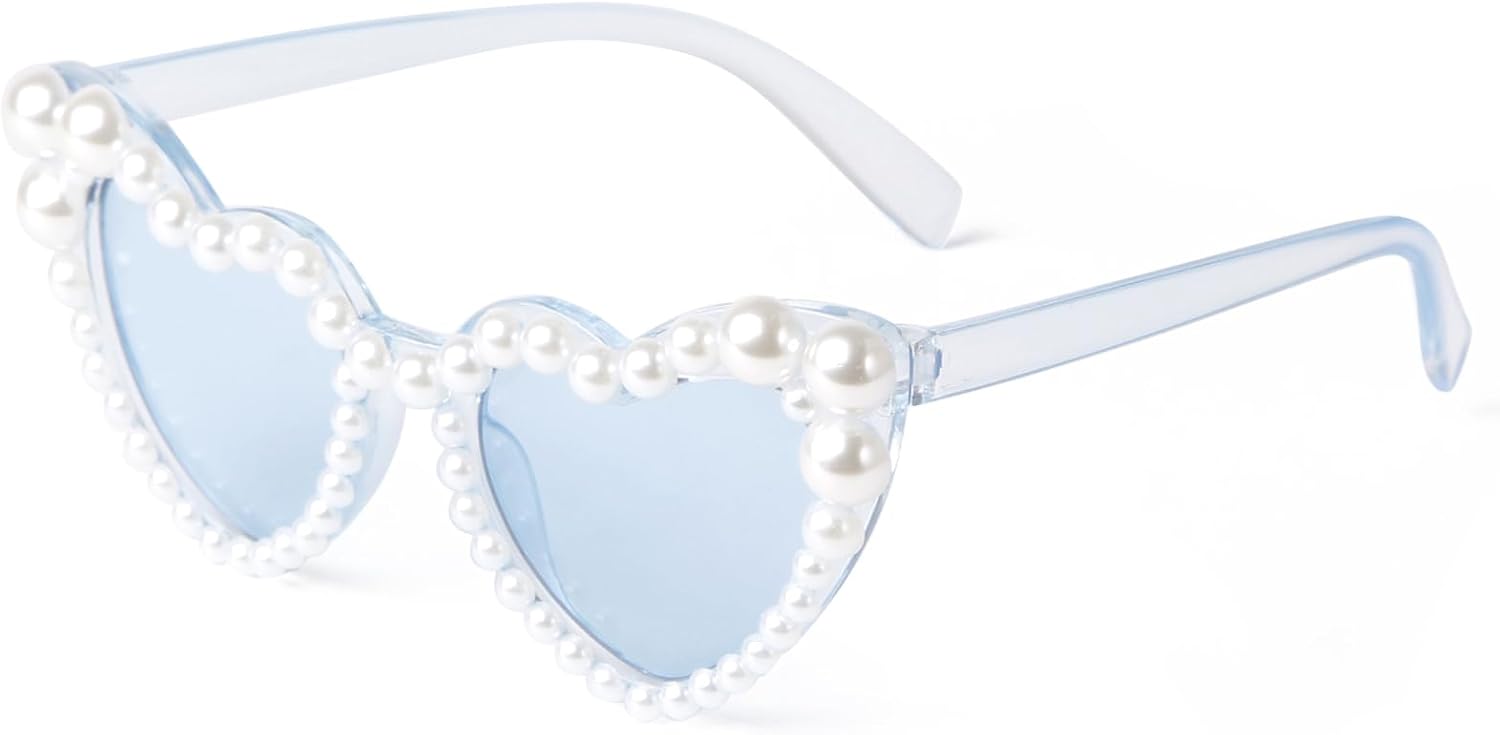 Heart Shaped Sunglasses Pearl Sunglasses Cat Eye Bling Sun Glasses UV400 Protection