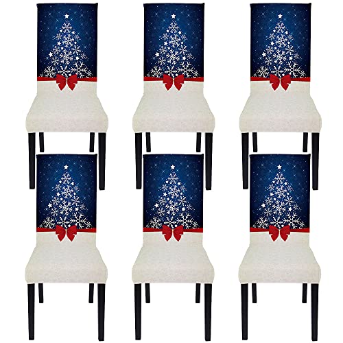 SANACYNA Set of 6 Christmas Dining Room Chair Covers Slipcovers Spandex Chair Slipcover Washable Removable Parsons Chair Seat Protector Decorative for Kitchen Ceremony Universal Size (6, Blue)