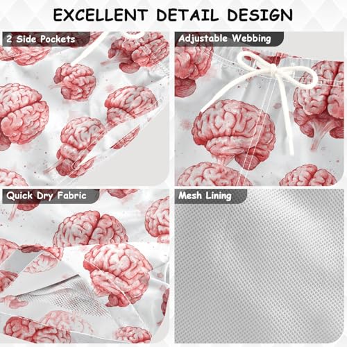 Pigsaly Boys' Swim Board Shorts Red Watercolor Human Brain Body Boy's Swim Trunks Kids Swimwear 4T3