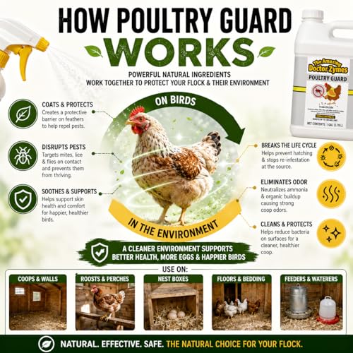 Image of Poultry Guard - Natural Chicken Mite & Lice Treatment - Organic Poultry Parasite Spray & Chicken Coop Cleaner - Safe, Non-Toxic Bug Control for Hens, Coops & Commercial Poultry Farms (2.5 Gallon)