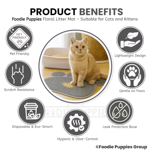 Image of Foodie Puppies Cat Litter & Food Mat with Non-Slip and Waterproof Backing - (Paw Mat - Small) (30x40cm), Great Scatter Control, Keep Floors Clean, Soft on Sensitive Kitty Paws