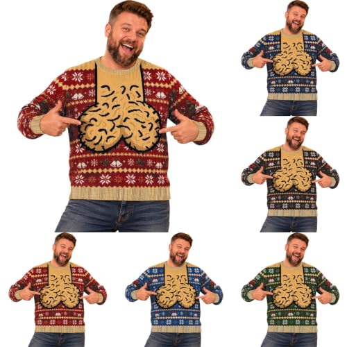 Ugly Christmas Sweater for Men Novelty Funny Hairy Body Print Party Sweater | Xmas Funny Long Sleeve Fashion Casual Santa Claus Costume All Over Print Pullover Holiday Gift #01 Red Small - image 1