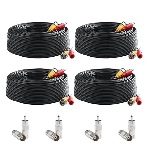 Postta BNC Video Power Cable (4 Pack 100 Feet) Pre-Made All-in-One Video Security Camera Cable Wire with Eight Connectors for CCTV DVR Surveillance System