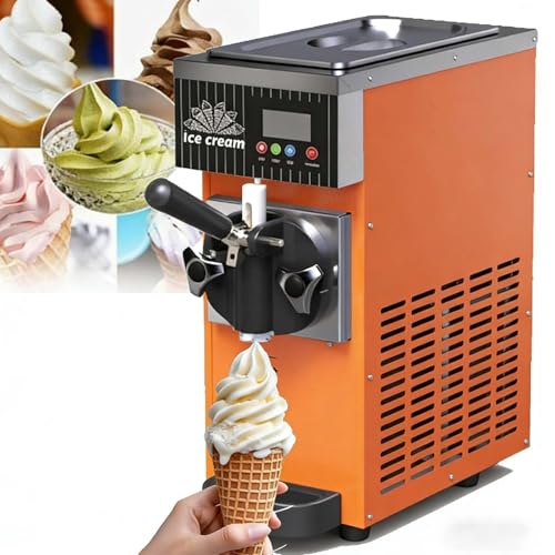 Máquina de Helado Soft De Mostrador, Panel Táctil LCD con Tecnología Dual Overrunning, Función de Auto Limpieza, Tolva de 2,5L y Cilindro Congelador de 1L, Fabricador de Helado(Orange)