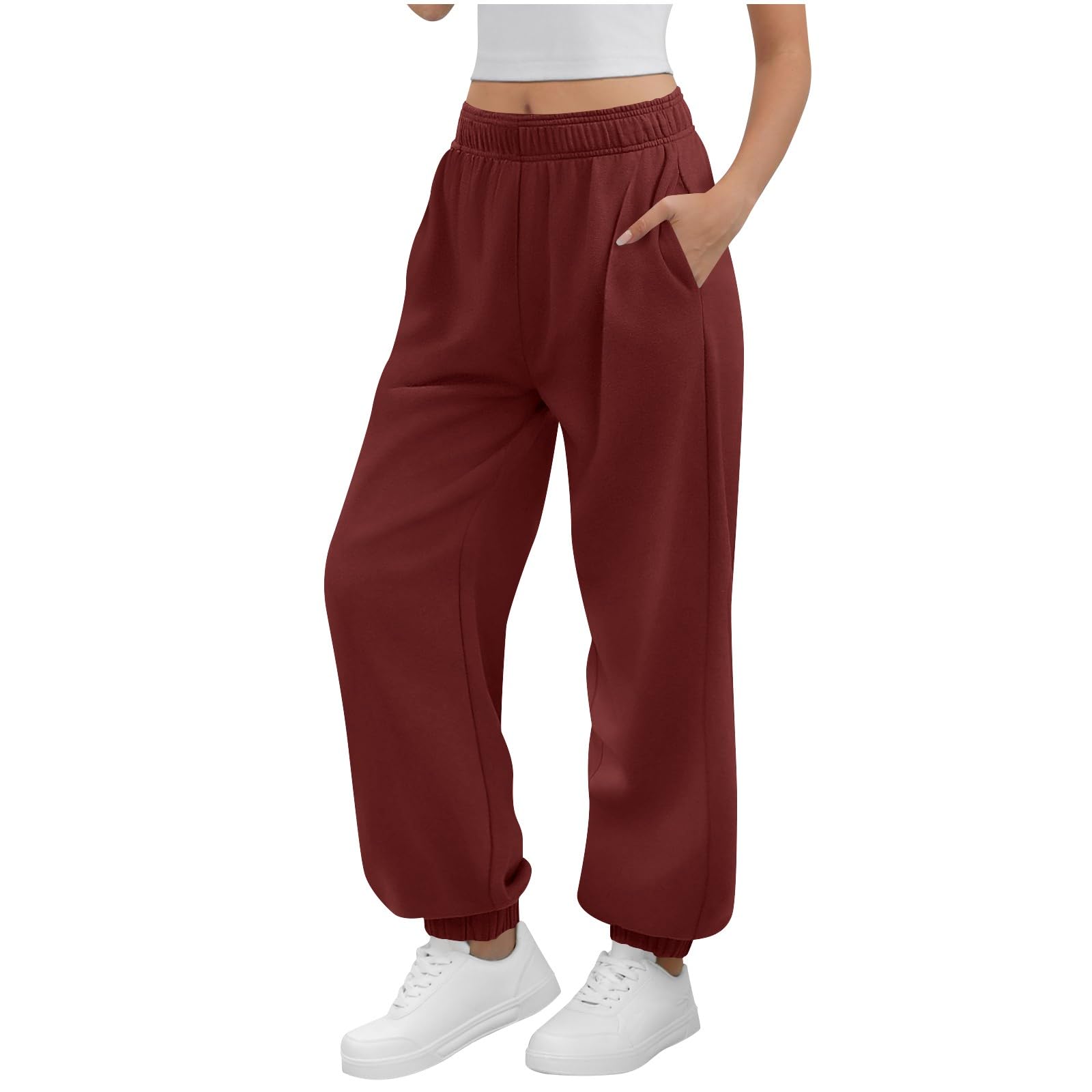 Yourumao Jogging Bottoms for Women Sweatpants Baggy Joggers Lounge Pants Tracksuit Bottoms Elasticated Waist Trousers Red L