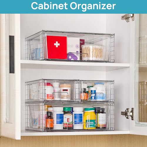Image of Vtopmart Clear Stackable Storage Drawers Set of 6, Easily Assemble Acrylic Bathroom Undersink Organizers,Plastic Storage Bins for Closet,Cabinet,Pantry,Medicine Organization