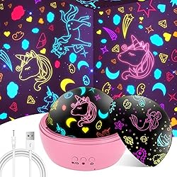 Lamparas Para Habitacion Niña Kizplays Unicornio Proyector Luz Nocturna 2 en 1 Océano Proyector Unicornio Juguete con 8 luces de color giratorio 360° Lámpara de unicornio para niños de 2 a 8 años Cumpleaños