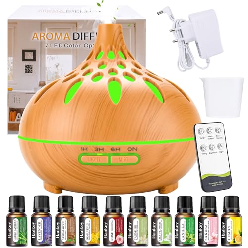 Aroma Diffuser für Duftöle 500ml,Luftbefeuchter Aromatherapie öle Diffusor mit 10 ölen,Aromatherapie-Diffuser,Wenig Lärm mit Fernbedienung für...