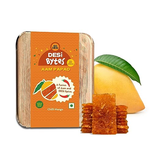 Image of Go Desi Mango Fruit Bars, Chilli Mango, 20 Bars, Aam Papad, Spicy Fruit Roll-Ups, Individually wrapped, Fruit Candies, Fruit Snacks, No Preservatives, No Artificial Flavour, No Colour
