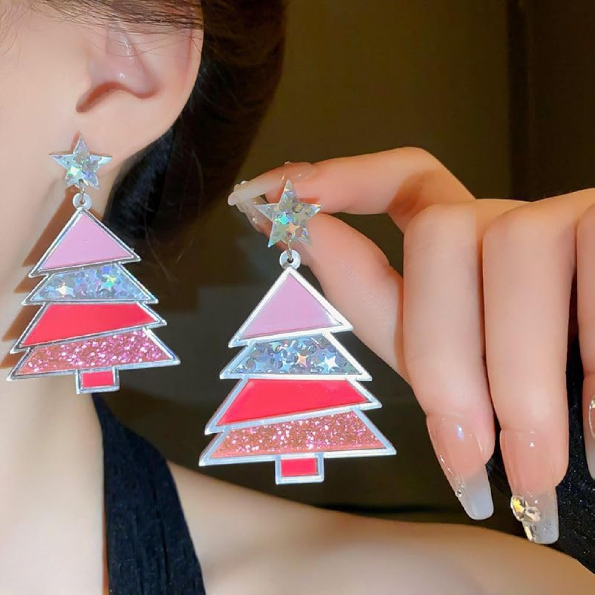 Acrylic Christmas Tree Drop Dangle Earrings for Women