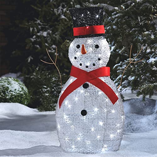 NOMA Pre-Lit Metal Snowman with Top Hat Christmas Decoration with Bright LED Lights, Outdoor Holiday Lawn Decoration, White with Red Scarf
